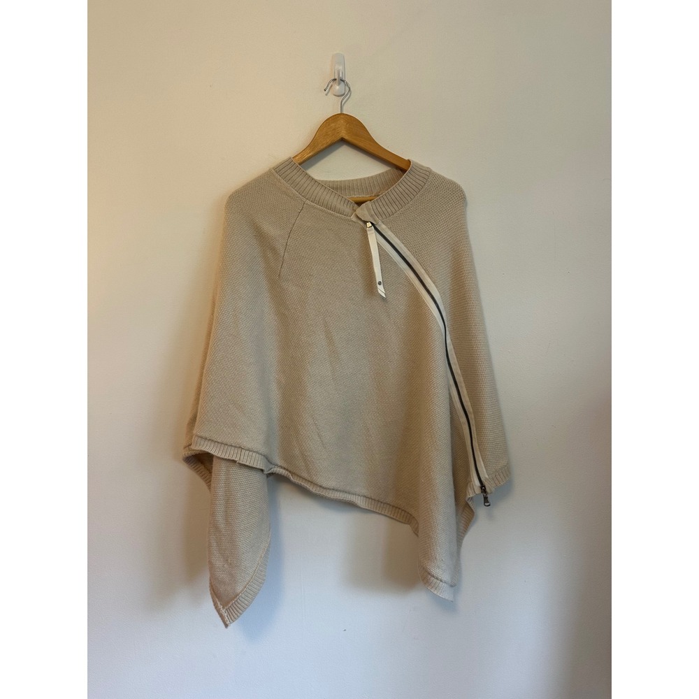 Lululemon Beige Asymmetrical Zip Knit Poncho Wrap Sweater | One Size